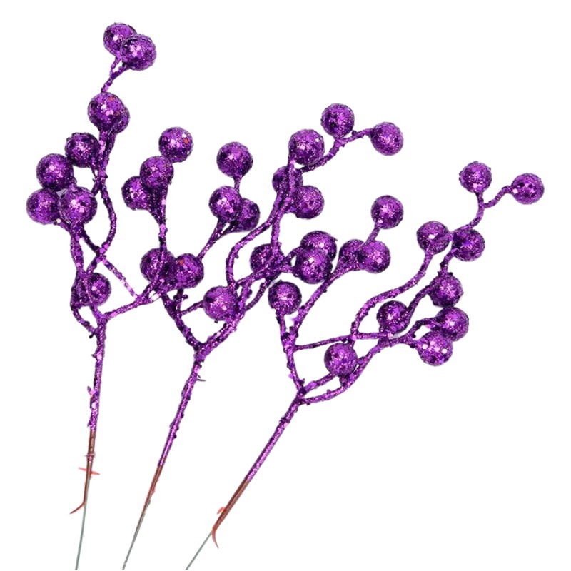 Rama de Fruta Artificial de Espuma de 28 cm con Purpurina Dorada, Arreglo Floral, Bayas Navideñas, Decoración para Árbol de Navidad, Adorno Colgante