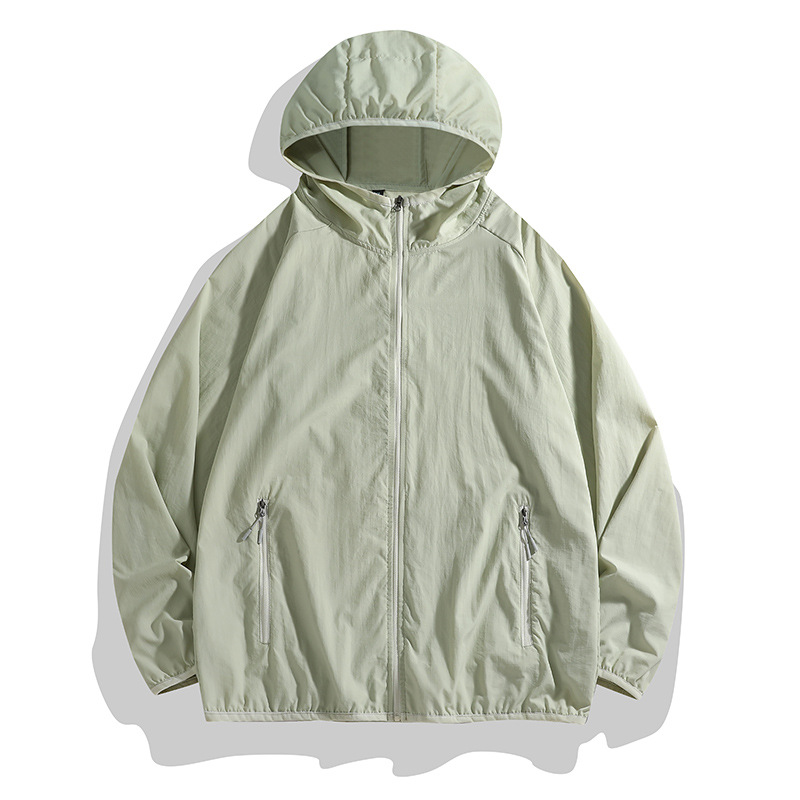 Solid Color Lightweight Outdoor Ice Silk Sun Protection Clothing for Men and Women, Anti-Uv Breathable Couple's Hooded Sports Sun Protection Clothing