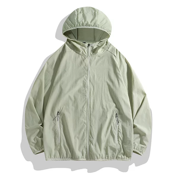 Solid Color Lightweight Outdoor Ice Silk Sun Protection Clothing for Men and Women, Anti-Uv Breathable Couple's Hooded Sports Sun Protection Clothing