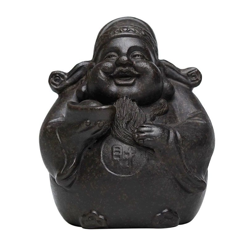 Purple sand ornaments, God of Wealth, black mud, Chinese style ornaments, tea table, small ornaments, authentic Yixing purple sand tea pet manufacturer