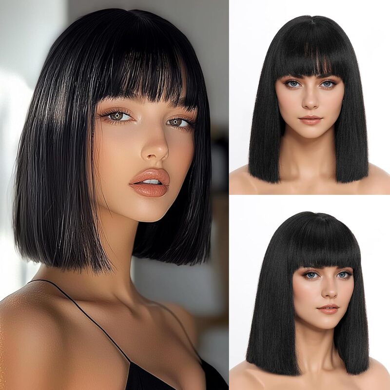 European and American Style Synthetic High-Temperature Fiber Straight Bob Wig for Women, 12inch Bob Colorful Holiday Wig