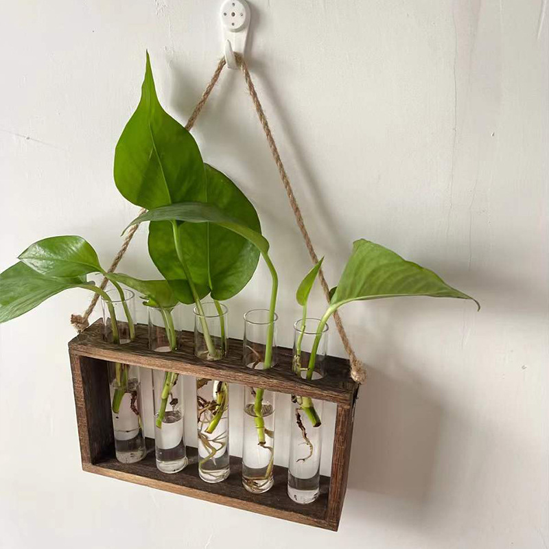 Decoración del hogar vidrio jarrón hidropónico colgante tubo de ensayo arreglo floral flores secas plantas de flores en la pared maceta sala de estar