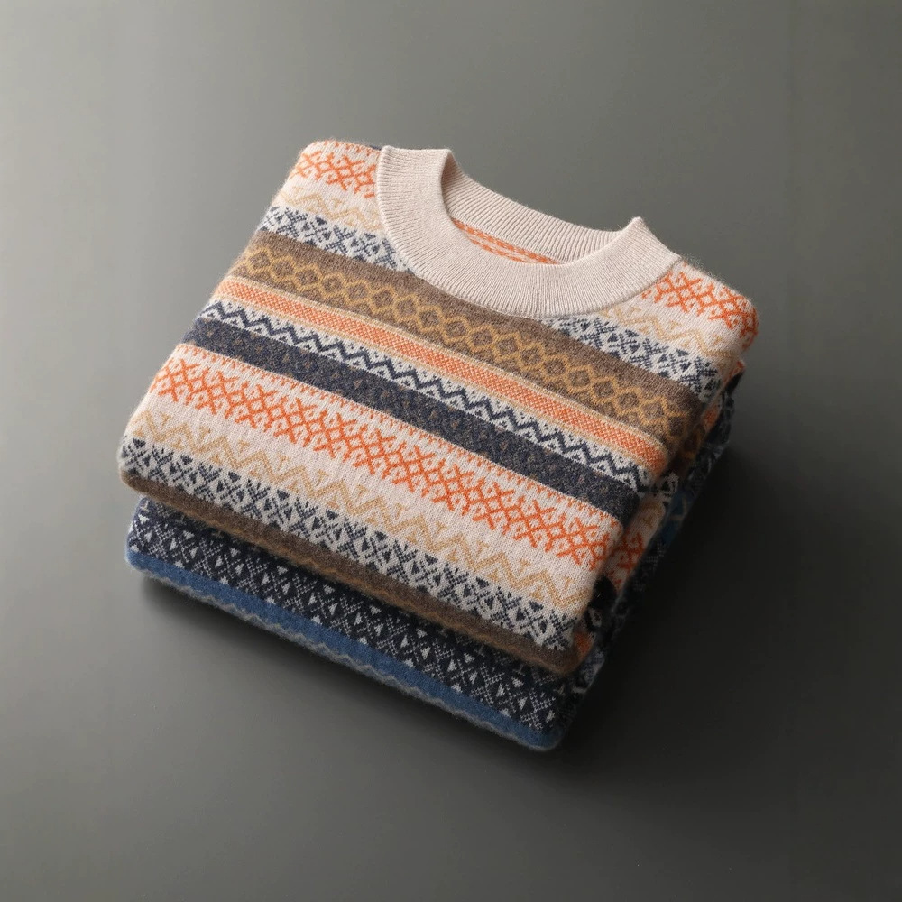 Casual Youth Age-Reducing Cashmere Sweater Men's Warm Christmas Casual Light Mature Style Jacquard Base Shirt
