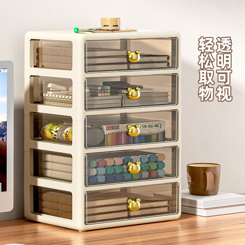 Desktop Storage Box, Transparent Drawer-Type Office Desk Stationery and Cosmetics Storage Box, Multi-Layer Storage