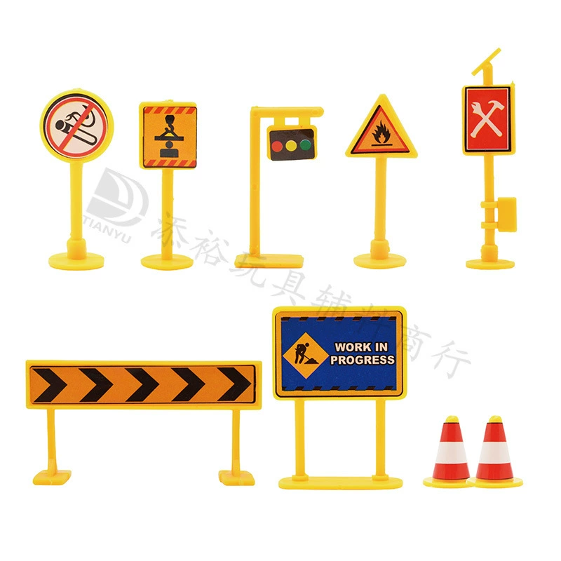 [Аксессуары] 9 штук объемных инженерных дорожных знаков с пластиковыми игрушками детские игрушечные знаки