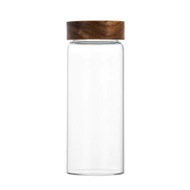 Kitchen Creative Glass Tank Miscellaneous Grain Storage Tank Acacia Covered Bar Tea Sealing Honey Bar