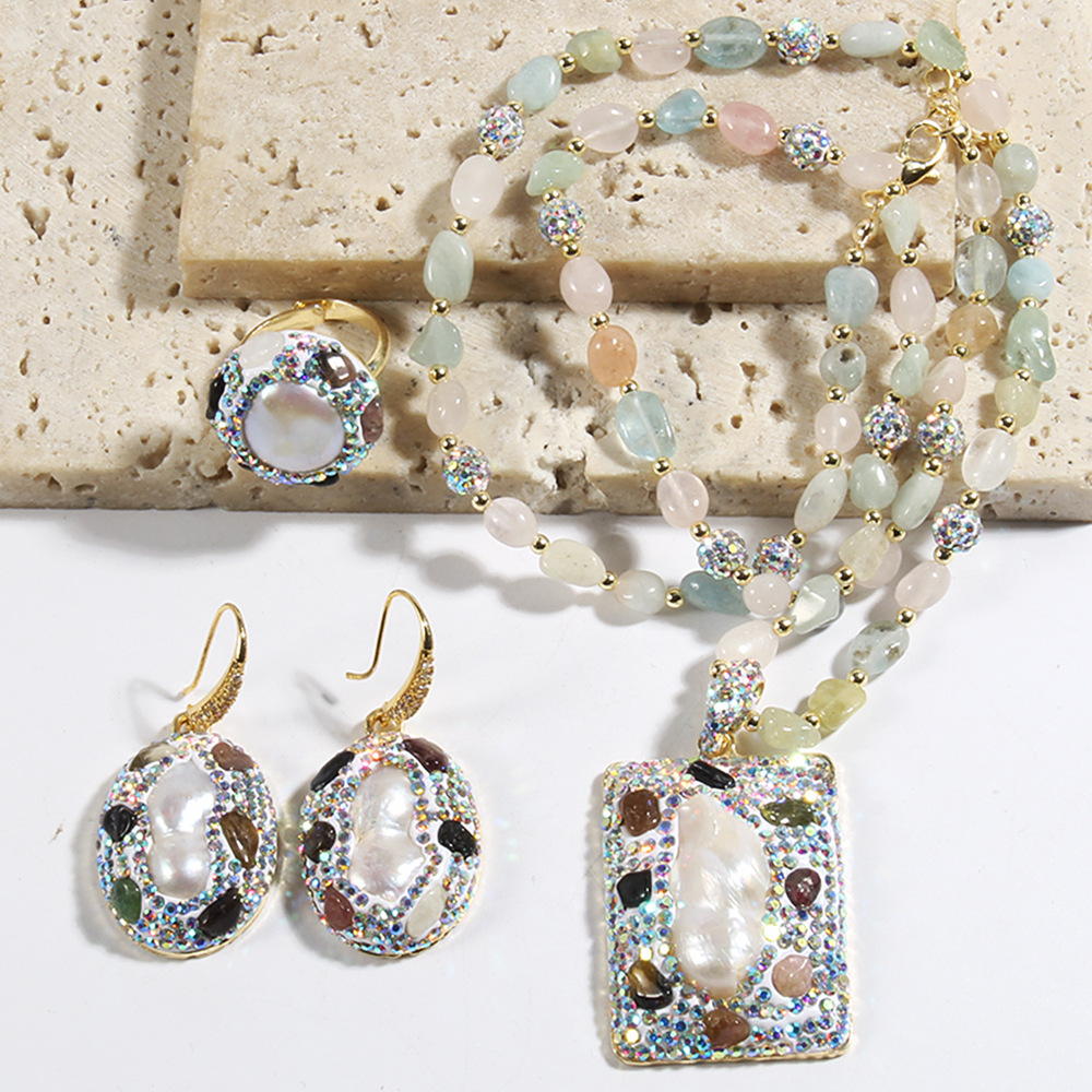 80g Weight Rhinestones Inlay Material Jewelry Set Classification Jewelry Set Quantity Holiday Occasion natural stone Material Geometric Pattern Women's Gender Inlay Design Vintage Style Style Vintage Style Geometric Natural Stone Rhinestones Jewelry Set In Bulk 20