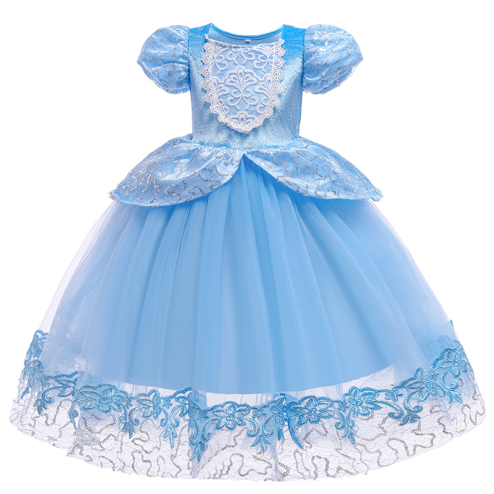 Nuevo Amazon vestido de los niños medio y grande Cenicienta puff manga vestido princesa vestido Navidad rendimiento