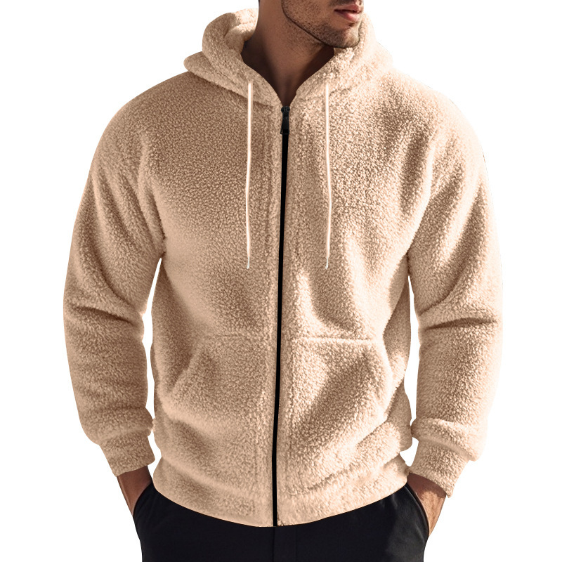 Dicker, warmer doppelseitiger Samt für Herren im amerikanischen Winter mit Reißverschluss, lockere Strickjacke, lässige Kapuzenjacke_voghion.com