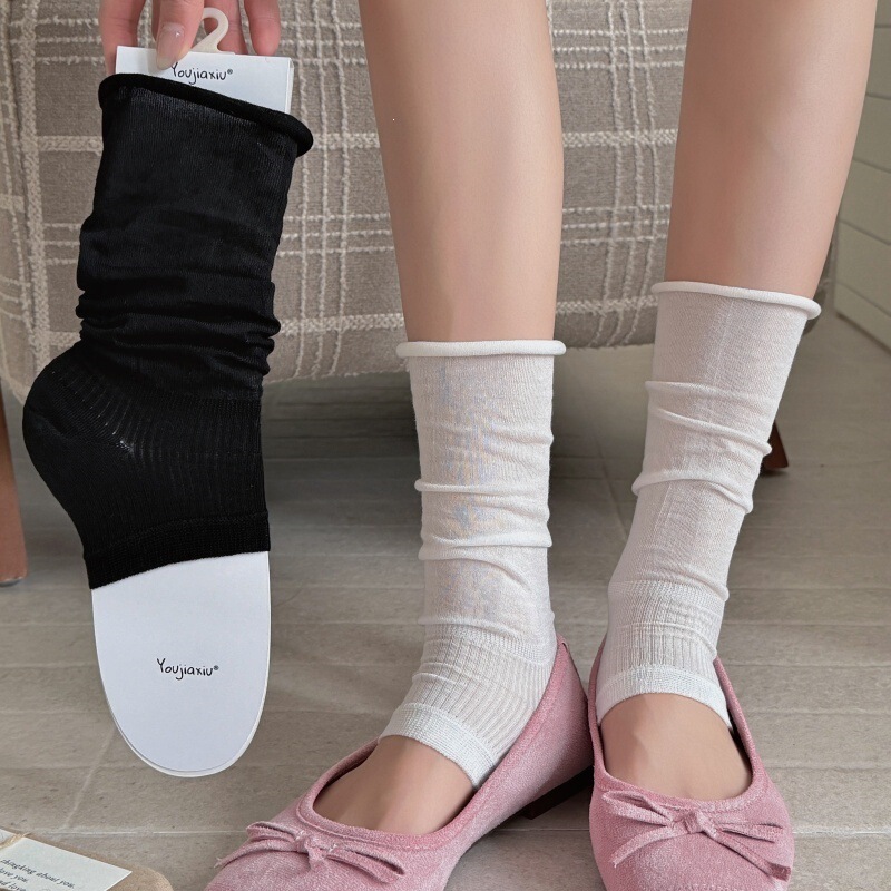 Miu-Style Spring and Summer Thin Socks for Women, Ballet-Style Loose Cuff Slouch Socks, Trendy Ins-Style Silk Footless Socks