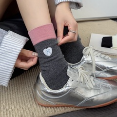 秋冬新款诸暨袜子女中筒袜蝴蝶结彩色罗口纯棉堆堆袜日系ins潮袜
