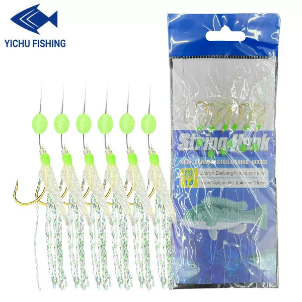 Luminous string hook fishing group, 8-19# fish skin hook, shrimp skin hook, bionic shrimp skin hook, 6 hooks