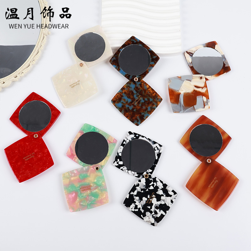 New Acetate Sheet Cosmetic Mirror, High-End Anti-Static Travel Storage Folding Portable Square Small Mirror