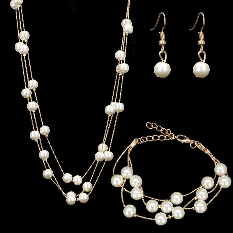 Fashion Geometric Copper Beaded Womenu0027S Bracelets Earrings Necklace 3 Piece Set