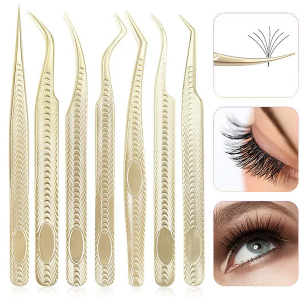 Wholesale High-Precision Stainless Steel Tweezers, Gold Wood Grain Feather Clips, Eyelash Extension Auxiliary Beauty Tools