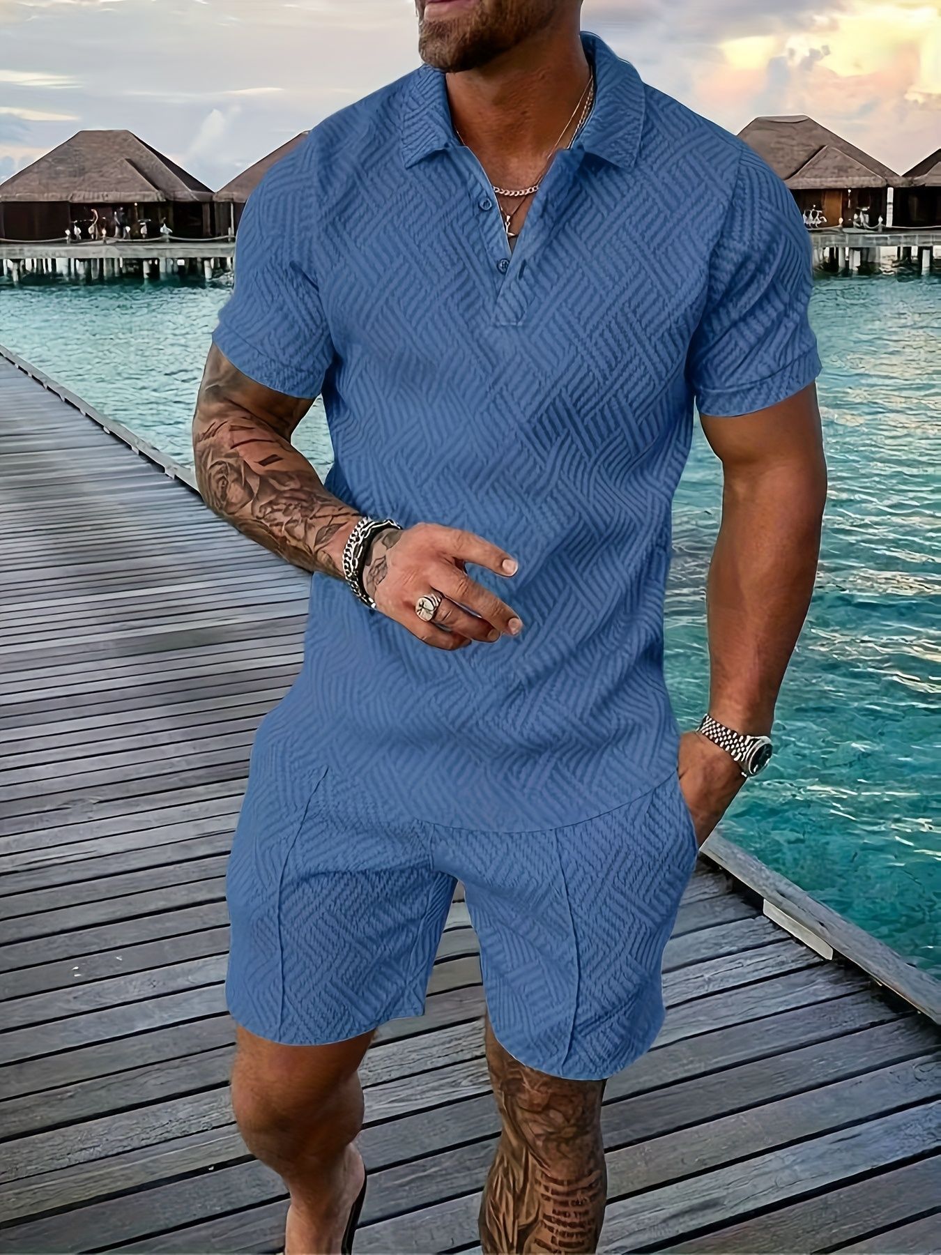 2025 nuevo Traje de playa casual de hombre de impresión digital 3D de botón de verano de código europeo de Amazon transfronterizo
