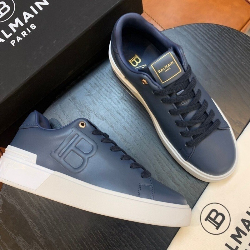 New Casual Men's Shoes Fashion 2025 Trendy Genuine Leather White Shoes Casual Shoes Balmain Versatile Men's Sneakers