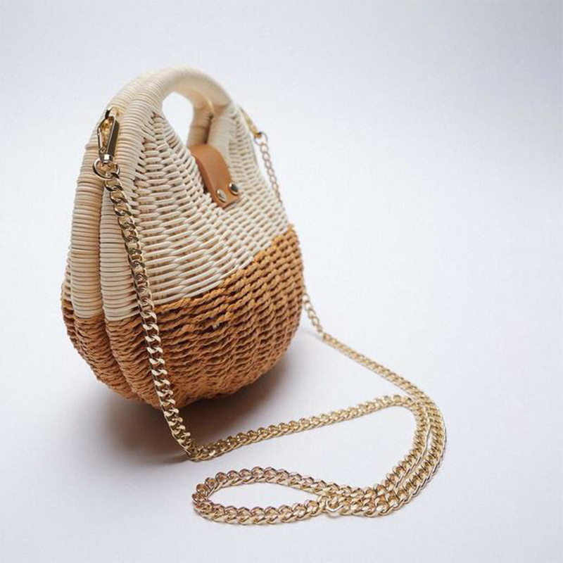 792g Weight Weave Fashion Element Lock clasp Closure Type Women's Small Straw Color Block Vacation Beach Weave Lock Clasp Straw Bag