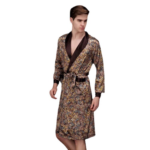 Men's Summer Silk Pajamas Long Sleeve Home Ice Silk Pajama Set for Spring and Autumn Home Wear Wholesale