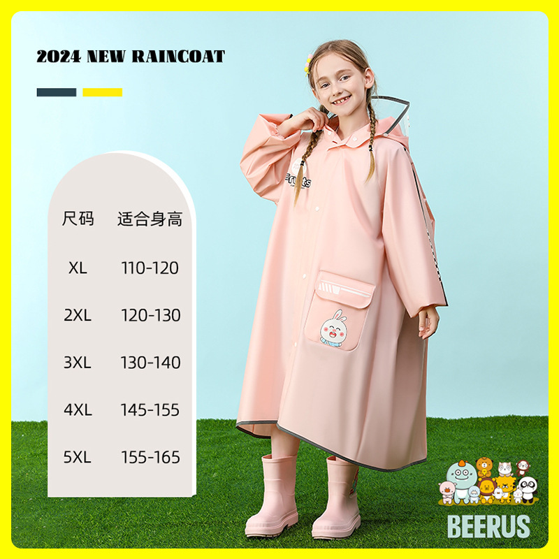 Children's Raincoat Zipper for Boys and Girls Children's Middle School and Primary School Students Special Long Schoolbag Full Body Poncho