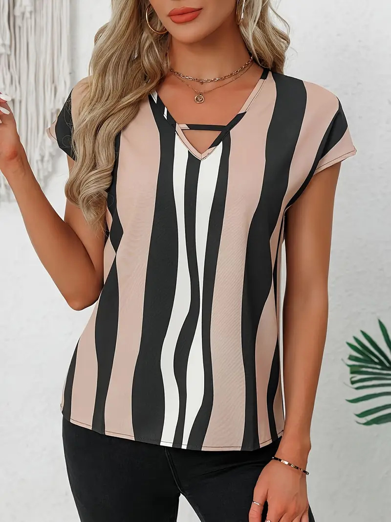 Nuevo top de cuello redondo europeo y americano transfronterizo, temperamento impreso, tops de manga corta de todo fósforo image 5