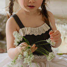 2025夏款草莓珊韩国女童女孩儿童棉花边4色棉质柔软吊带背心现货