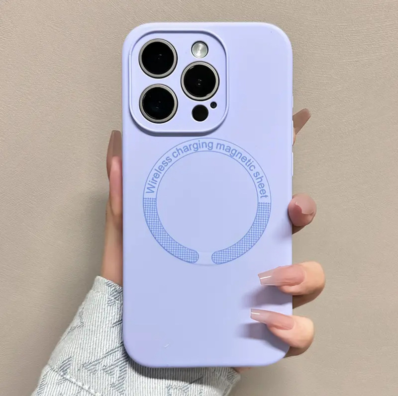 iPhone16promaxに適した液体シリコーン細穴磁気吸引携帯電話ケースシンプルなApple 15落下防止保護カバー|undefined