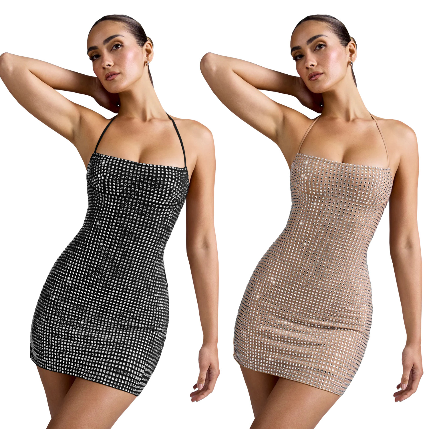 C7481 Aliexpress transfronterizo amazon moda europea y americana ropa de mujer sexy colgante de brazo de perforación vestido vestido corto