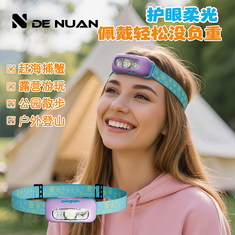 Children's Headlamp for Outdoor Hiking and Beachcombing, Strong Light Rechargeable Head-Mounted Lighting for Camping and Summer Camps, Long Battery Life