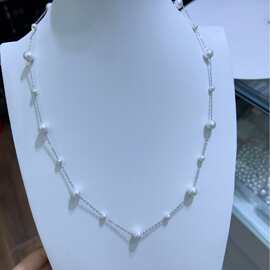 淡水珍珠仙女感满满的满天星项链4-5mm＋7-8mm近正圆强光银Y字链