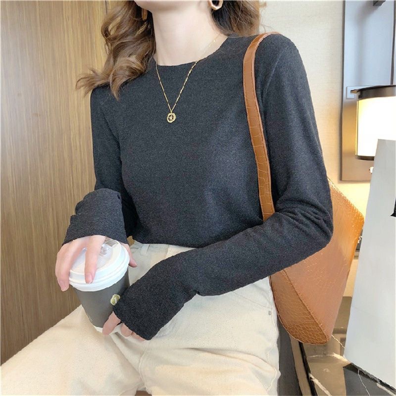 Pesada camiseta de base negra de terciopelo de doble cara para mujeres 2026 nueva versión coreana de camiseta de manga larga de terciopelo de doble cara
