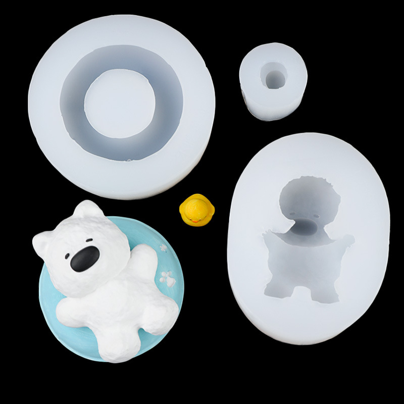 Molde de silicona en forma de West Highland de bricolaje, anillo de natación de oso de mantequilla, amasado, molde de decoración de yeso de goteo