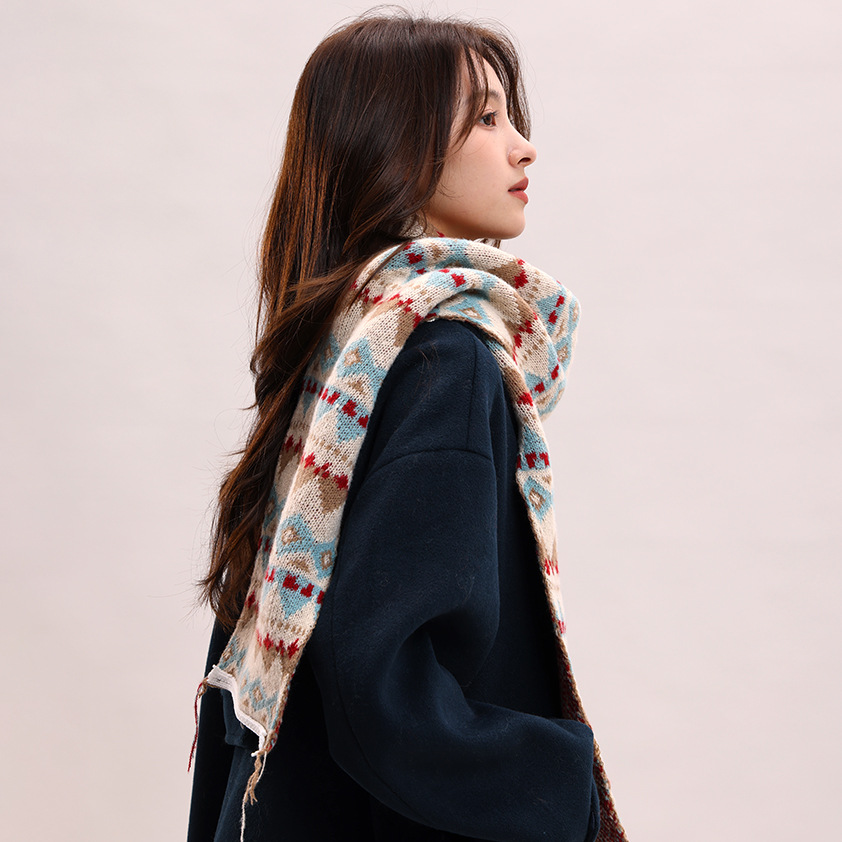 Jacquard outono inverno, versão coreana e chapéu, conjunto de duas peças, xale para mulheres, versátil, estudante, casal, cachecol quente_voghion.com