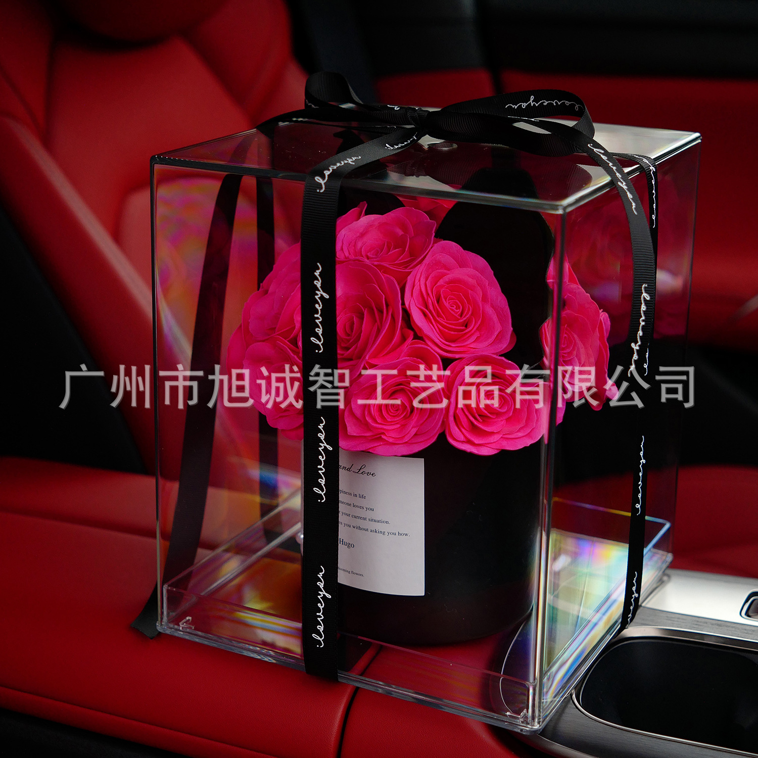 Día de San Valentín Acrílico Flor eterna Rosa Abrazado Cubo Saponina Flor Ramo Caja de flores Caja de regalo Diy Regalo de cumpleaños