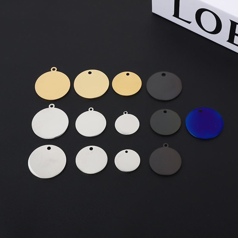 Amazon stainless steel necklace round metal dog tag pendant blank material wholesale logo lettering multicolor