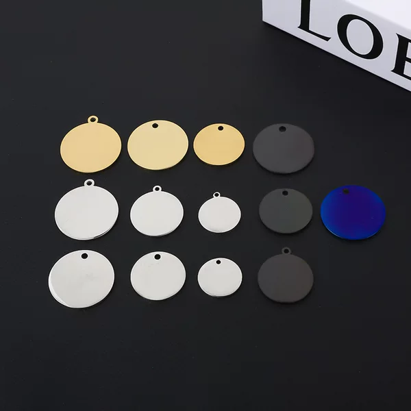 Amazon stainless steel necklace round metal dog tag pendant blank material wholesale logo lettering multicolor