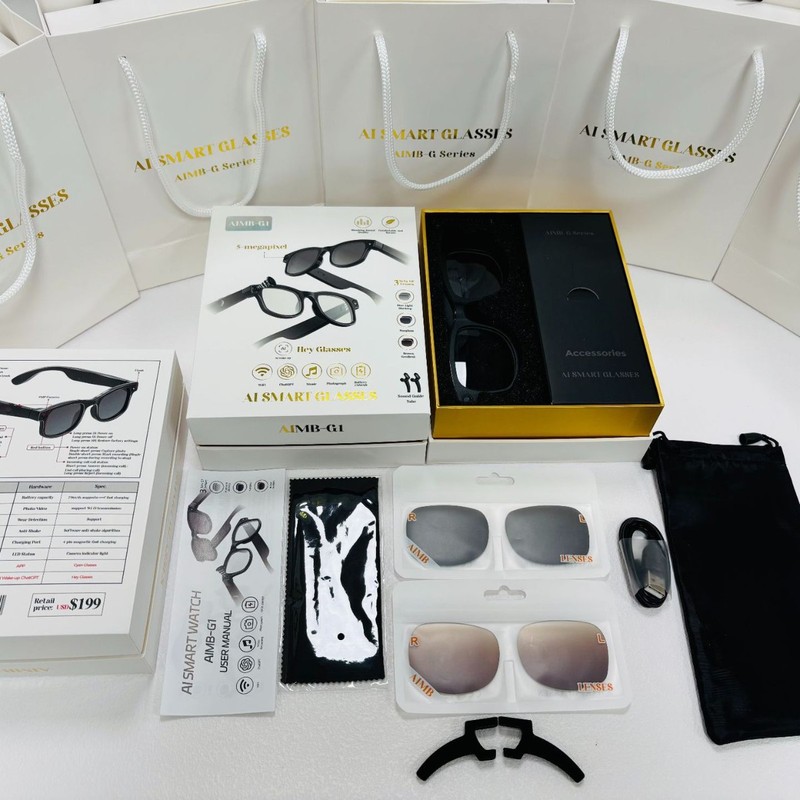 跨境新品AIMB-G1智能眼镜Ai翻译录像+拍照播放音乐录音多功能眼镜|undefined