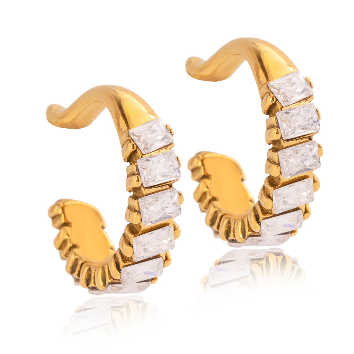 Wanxing europa y americana acero inoxidable galvanizado 18K oro blanco simple orejas de zircón transfronterizas venta caliente universal no desvanecerse mujeres