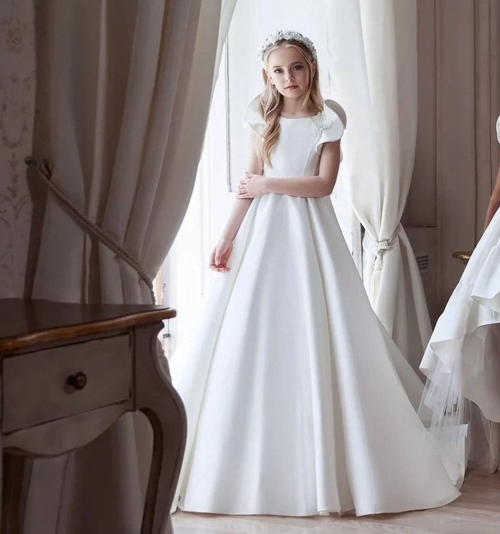 White Evening Dress with Trailing Tutu Skirt Sleeveless for Girls - Birthday Performance Host Catwalk Polyester Casual Dress_voghion.com