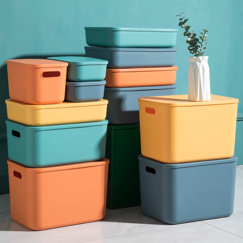 Storage Box Bathroom Bedroom Cosmetics Toys Contrasting Color Macaron Dustproof Five-Piece Set Sundry Storage Basket Storage Box