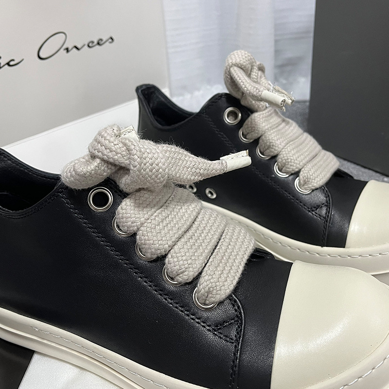 Rricowees de los hombres de bajo-top de los deportes de cuero casual todo partido de suela gruesa de corte bajo de cinco agujeros de ancho de cordones zapatos de aumento de la altura