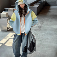 女童拼色外套春秋2026新款儿童洋气夹克衫女孩春装拉链衫休闲上衣