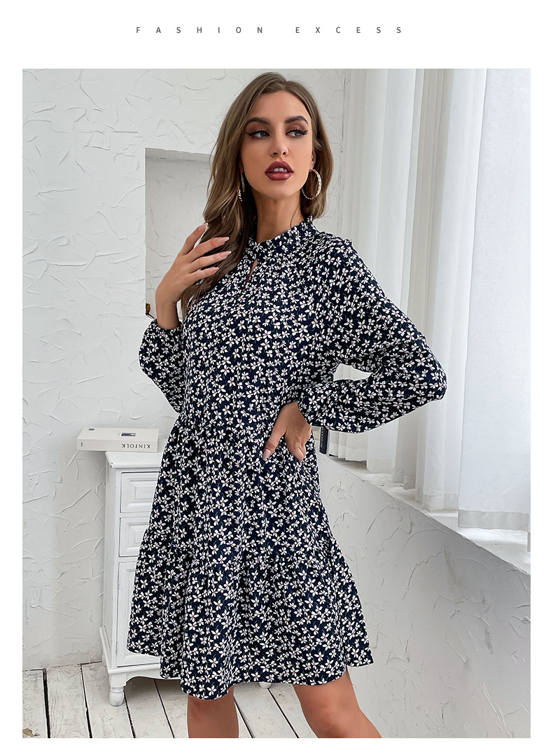 long sleeves round neck floral dress nihaostyles wholesale clothes NSYYF89334