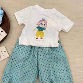 韩范童装白色卡通短袖T恤2025新款女童夏洋气时髦爆款印花上衣服