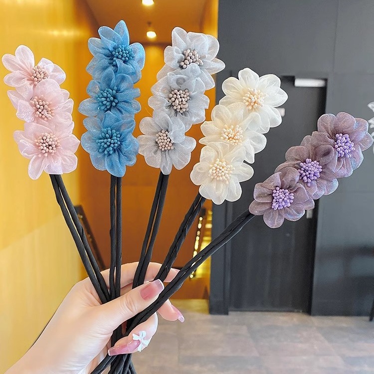Korean Super Fairy Georgette Flower Bun Headband, Sweet and Elegant Influencer Lazy Braid Styling Gadget for Women