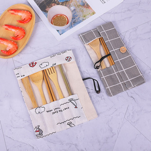 Western-style Bamboo Tableware Portable Tableware suit Bamboo Knife, Fork and Spoon Western Tableware Storage Bag Student Outdoor Tableware