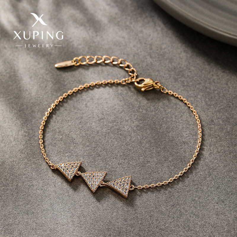 Pulsera Geométrica Triangular de Aleación Xuping con Baño de Oro 18k y Gema Artificial, Estilo Europeo y Americano, Venta al por Mayor para Mujer