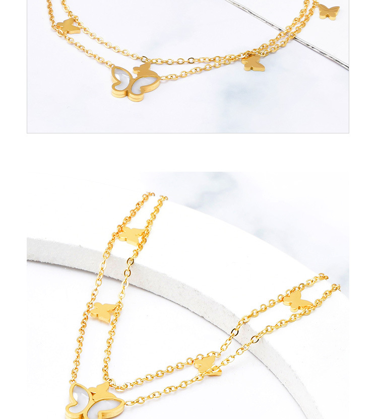 Fashion Four Leaf Clover Butterfly Titanium Steel Inlay Shell Womenu0027S Anklet