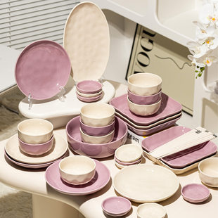 (Wholesale), purple set for home use, brand tableware, light luxury style, simple and elegant design