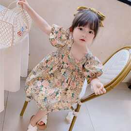 女童碎花连衣裙2026夏季新款韩版洋气公主裙中大童宝宝短袖裙子潮